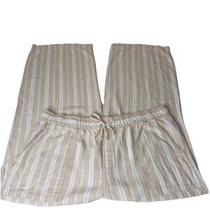 Gap Pants Womens XL Khaki Linen Blend Striped Pull On Wide Leg Boho 27”